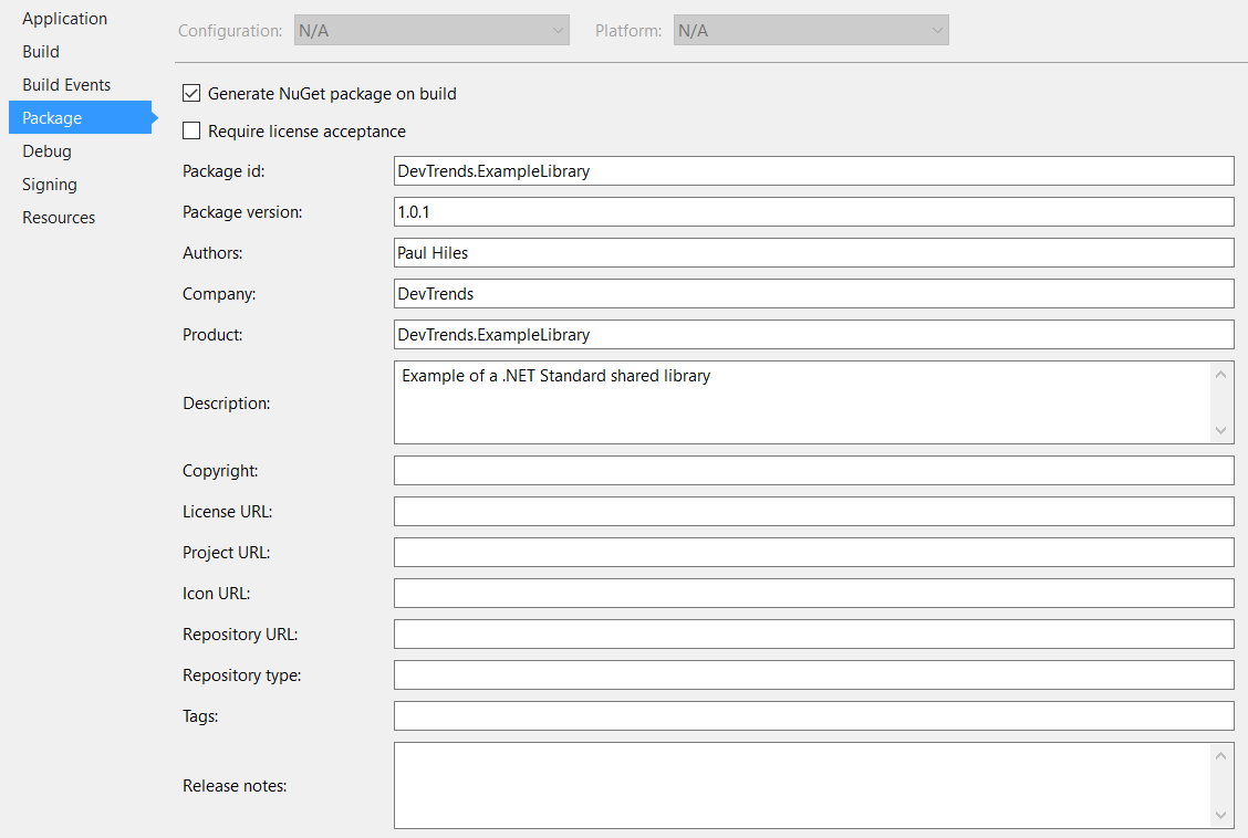 NuGet Package Configuration