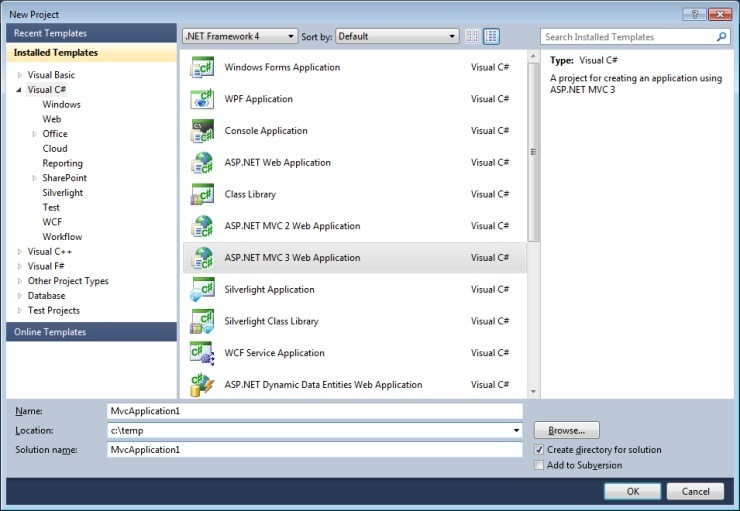 The Visual Studio 2010 New Project Dialog