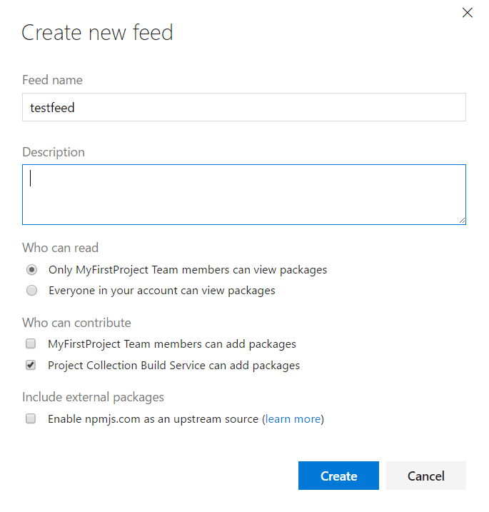 VSTS create package feed